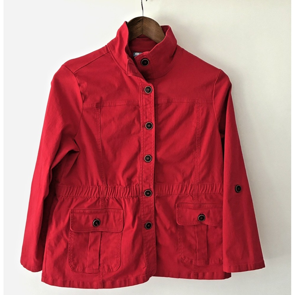 Koret 90's Utility Jacket Women's 12P Button Up Long Sleeve Christmas Red Casual